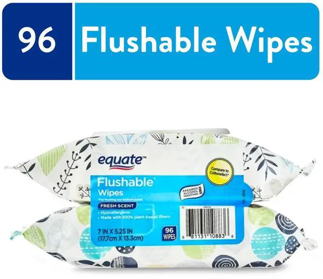 Main image of Equate Hypoallergenic Flushable Wet Wipes, Fresh Scent, 96 Wipes, 2 Pack