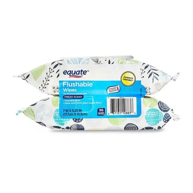 Alt view image 2 of 5 - Equate Hypoallergenic Flushable Wet Wipes, Fresh Scent, 96 Wipes, 2 Pack