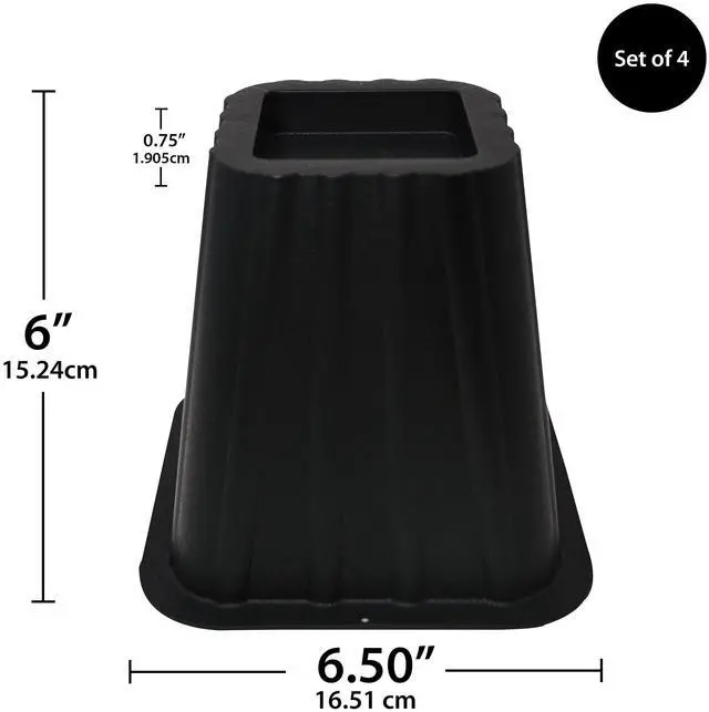 Alt view image 3 of 6 - Mainstays Black Plastic Bed Risers to Raise Your Bed for Storage, 4 Pack, 6.50 in x 6.50 in x 6 in