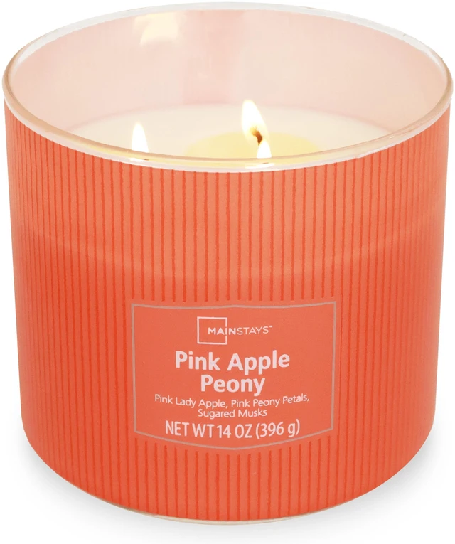 Alt view image 3 of 6 - Mainstays Apple Peony Fragrance 3-Wick Textured Wrapped Jar Candle, 14 oz