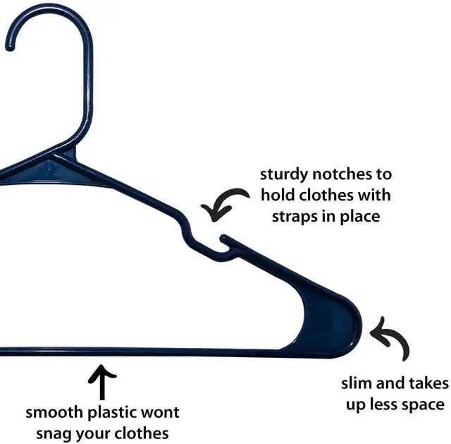 Alt view image 7 of 7 - Mainstays Plastic Notched Adult Hangers for Any Clothing Type, Blue Sapphire 50 Count