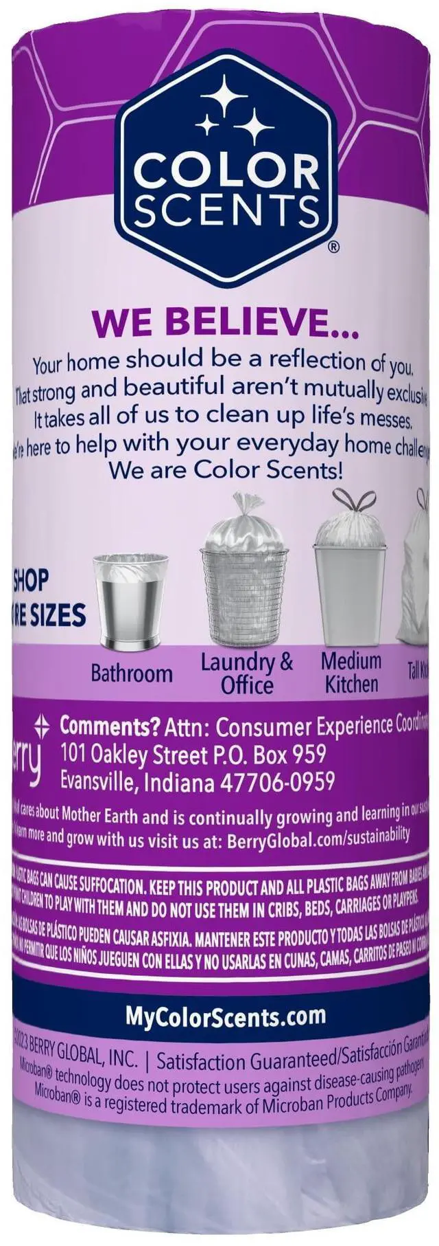 Main image of Color Scents 4 Gallon Bathroom Trash Bags Lavender Scent, Microban, Twist Tie, 80 Count
