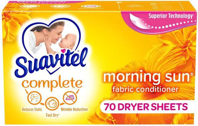 Main image of Suavitel Complete Dryer Sheets, Fabric Conditioner, Morning Sun Scent, 70 Count