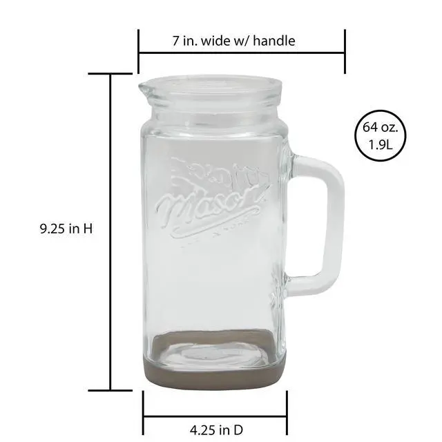 Alt view image 2 of 6 - Mason Craft & More Glass 0.5 Gallon Pitcher with Removable Plastic Lid and Silicone Base, Gray, Well Suited to Cold Drink Preparation