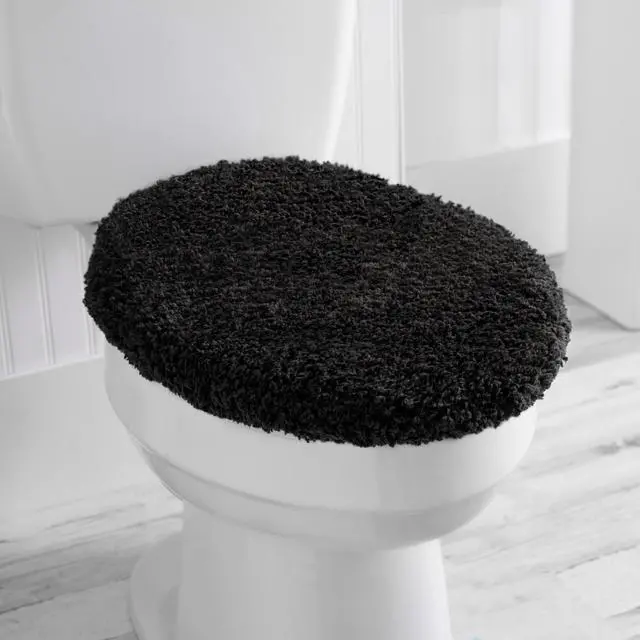 Main image of Mainstays Basic Polyester Toilet Lid Cover, Black, 19" x 22"