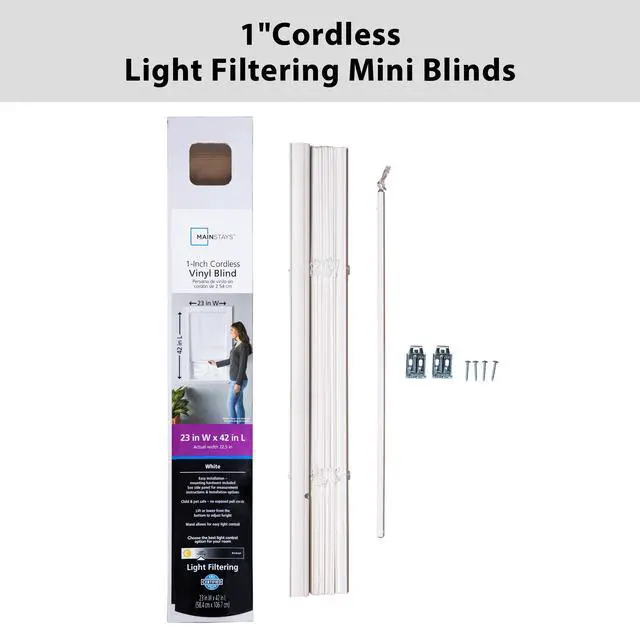 Alt view image 3 of 7 - Mainstays Cordless Vinyl Light Filtering Window Blinds, 1 in Slats, White, 1-Piece, 30 in W x 64 in L