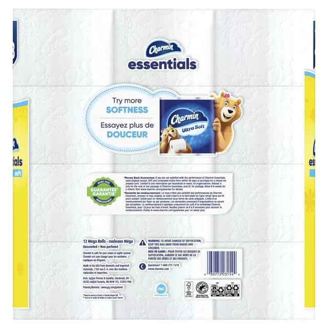 Alt view image 3 of 7 - Charmin Essentials Soft Toilet Paper 12 Mega Rolls, 330 Sheets Per Roll
