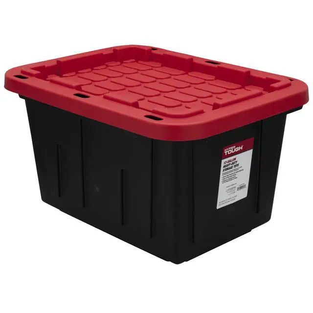 Alt view image 5 of 5 - Hyper Tough 12 Gallon Snap Lid Storage Bin, Black Base with Red Lid, Heavy Duty Plastic