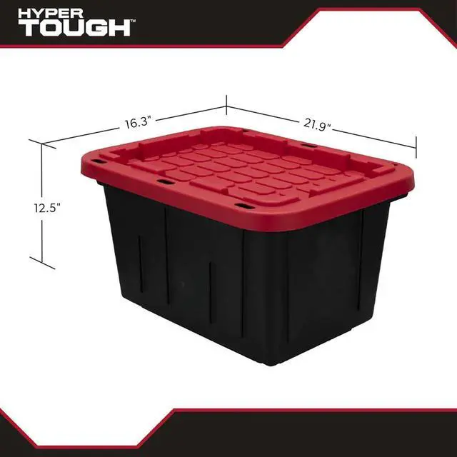 Alt view image 4 of 5 - Hyper Tough 12 Gallon Snap Lid Storage Bin, Black Base with Red Lid, Heavy Duty Plastic