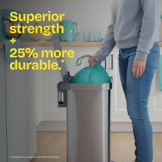 Alt view image 5 of 6 - Glad ForceFlex MaxStrength 13-Gallon Teal Drawstring Tall Kitchen Trash Bags, Febreze Freshness Bahama Bliss Scent, 20 Bags