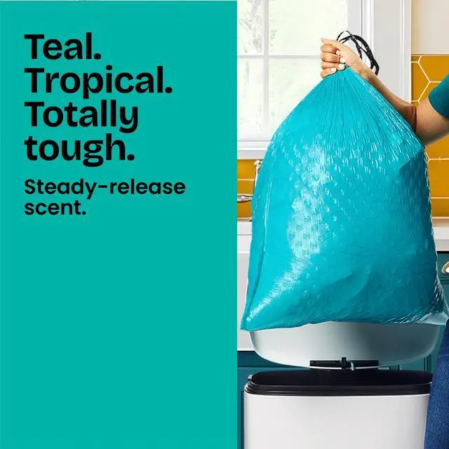 Alt view image 2 of 6 - Glad ForceFlex MaxStrength 13-Gallon Teal Drawstring Tall Kitchen Trash Bags, Febreze Freshness Bahama Bliss Scent, 20 Bags