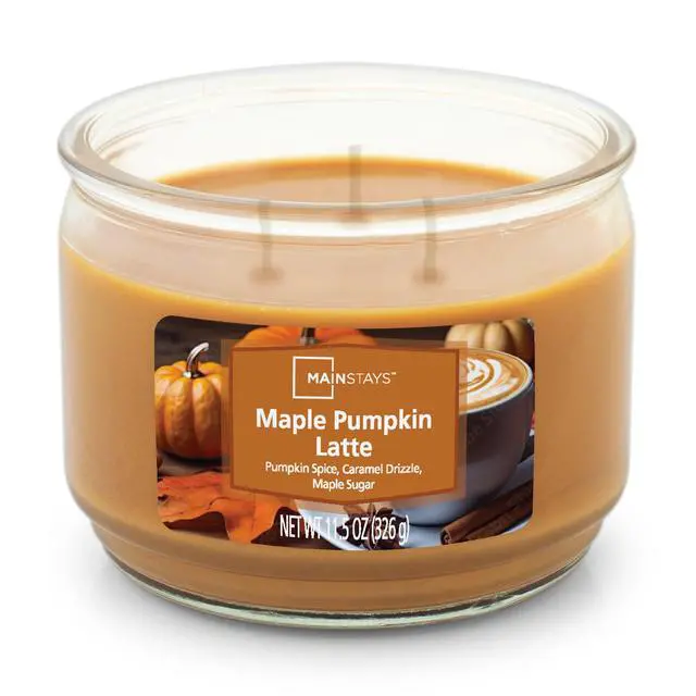 Alt view image 2 of 5 - Mainstays 3-Wick Glass Jar Candle, Maple Pumpkin Latte, 11.5 oz