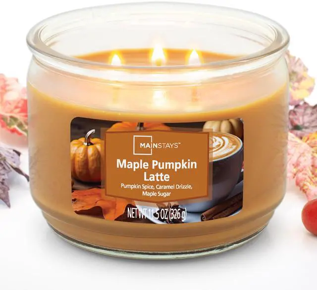 Main image of Mainstays 3-Wick Glass Jar Candle, Maple Pumpkin Latte, 11.5 oz