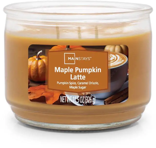 Alt view image 5 of 5 - Mainstays 3-Wick Glass Jar Candle, Maple Pumpkin Latte, 11.5 oz