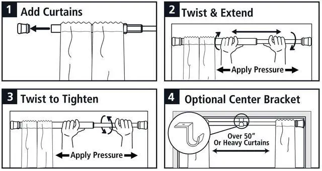 Alt view image 4 of 6 - Mainstays 1" Black Adjustable Tension Window Curtain Rod, 48- 84"