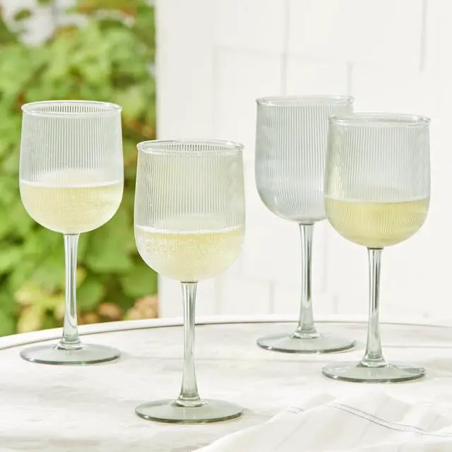 Alt view image 7 of 7 - Better Homes & Gardens 4-Piece Green Ribbed Tritan Wine Glass Set