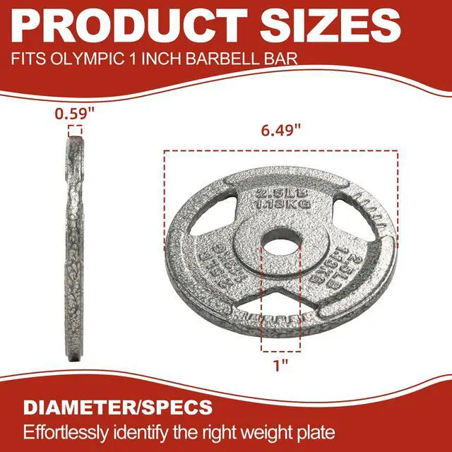 Alt view image 5 of 7 - Signature Fitness 1-Inch Cast Iron Weight Plates Standard Barbell Plates for Strength and Resistance Training, Multiple Sizes Available