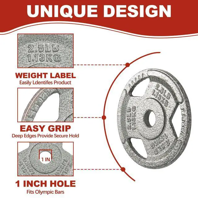 Alt view image 3 of 7 - Signature Fitness 1-Inch Cast Iron Weight Plates Standard Barbell Plates for Strength and Resistance Training, Multiple Sizes Available