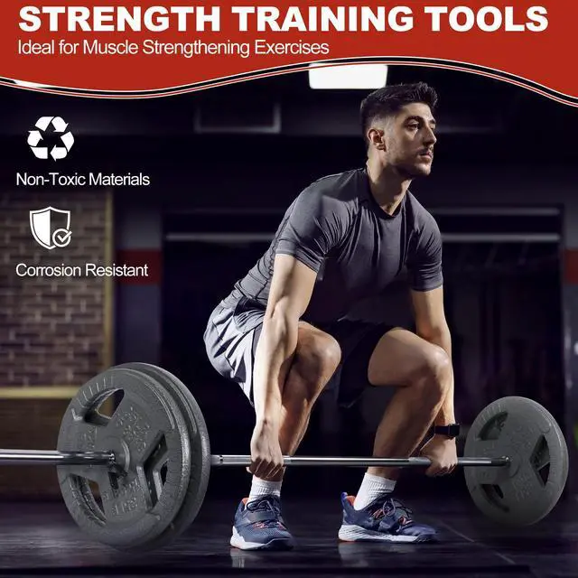 Alt view image 2 of 7 - Signature Fitness 1-Inch Cast Iron Weight Plates Standard Barbell Plates for Strength and Resistance Training, Multiple Sizes Available