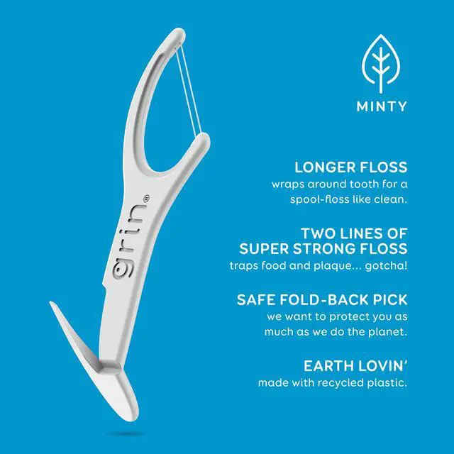 Alt view image 4 of 6 - GRIN Double Flosspyx Floss Picks, Mint Flavor, 75 Count, Recycled Plastic, 2-Line Floss
