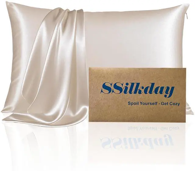 Main image of Mulberry Silk Pillow Case with Zipper, Ultra Smooth Soft Breathable Cooling for Hot Sleepers, for Hair and Skin, Beige, Standard Size, 1 Pack