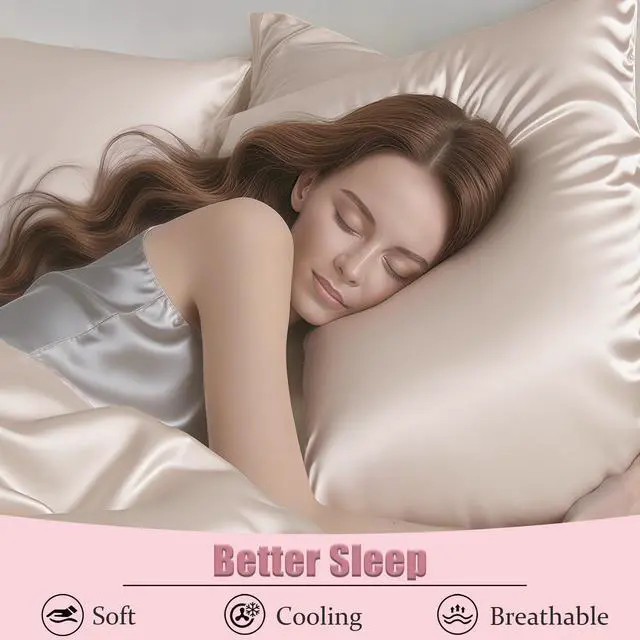 Alt view image 6 of 6 - Mulberry Silk Pillow Case with Zipper, Ultra Smooth Soft Breathable Cooling for Hot Sleepers, for Hair and Skin, Beige, Standard Size, 1 Pack