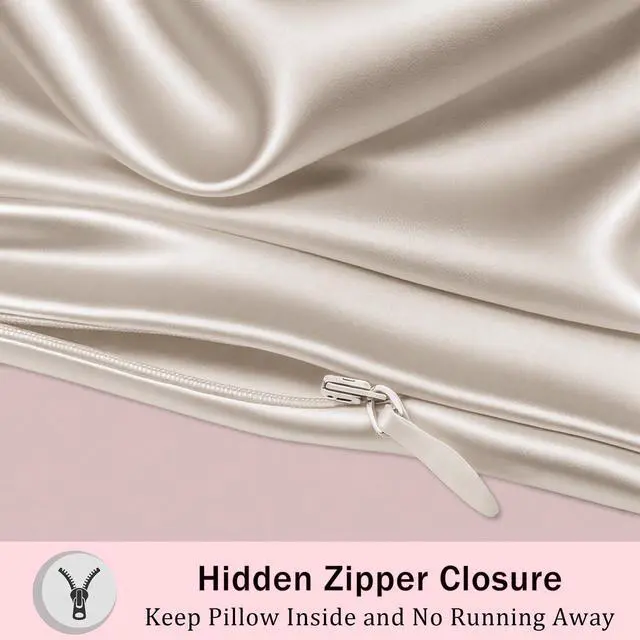 Alt view image 5 of 6 - Mulberry Silk Pillow Case with Zipper, Ultra Smooth Soft Breathable Cooling for Hot Sleepers, for Hair and Skin, Beige, Standard Size, 1 Pack