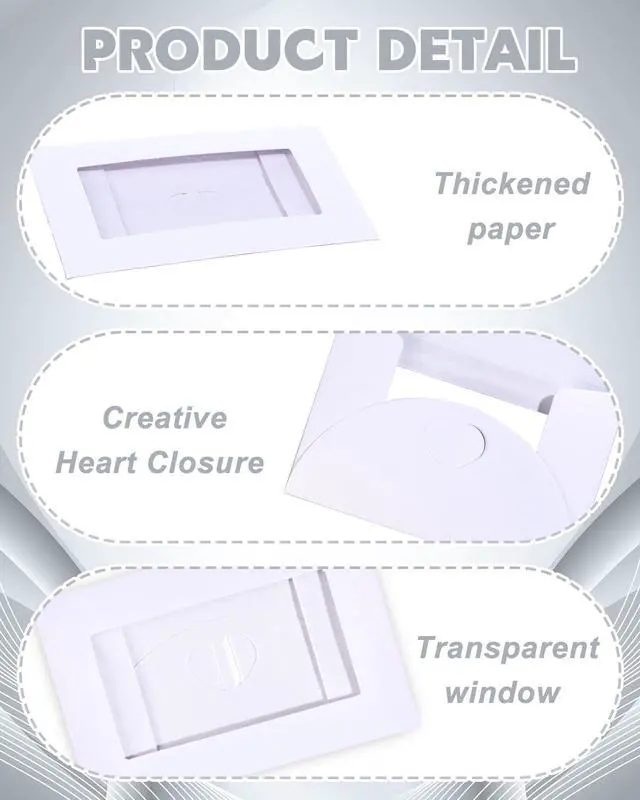 Alt view image 3 of 7 - EORTA 50Pcs Mini Envelopes with View Window, Tiny Kraft Paper Card Holders, Heart Clasp Closure, 4.13 x 2.76in, White for Wedding, Business Invitations, Greeting Cards
