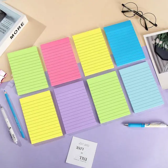 Alt view image 2 of 7 - 12 Pack 4x6-Inch Lined Sticky Notes, Bright Colors Self-Stick Note Pads, Bulk for School Office Meeting