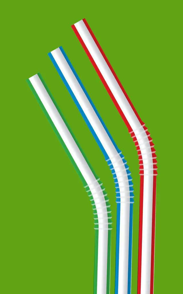 Alt view image 4 of 7 - Amazon Basics Disposable Striped Plastic Flex Straws, 7.5"Long, Assorted Colors, 100 Count, BPA Free, Food-Safe