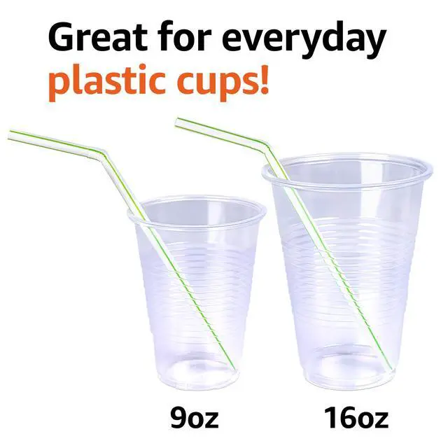 Alt view image 5 of 7 - Amazon Basics Disposable Striped Plastic Flex Straws, 7.5"Long, Assorted Colors, 100 Count, BPA Free, Food-Safe