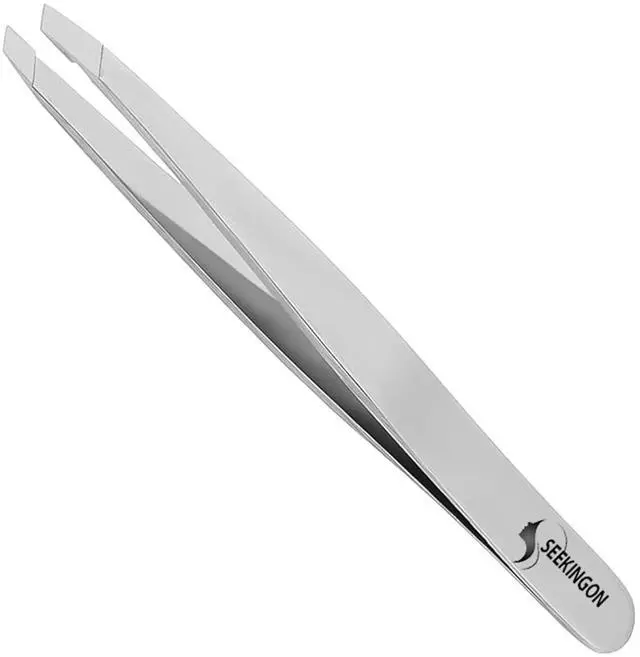 Main image of Precision Slant Tweezers - Hand Filed & Aligned, Non-Slip Grip, for Facial Hair & Ingrown Hair Plucking, for Women and Men (Silver)
