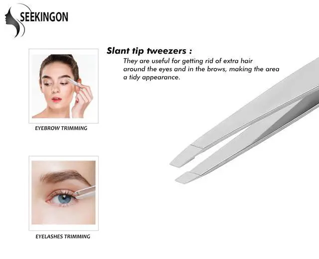 Alt view image 3 of 7 - Precision Slant Tweezers - Hand Filed & Aligned, Non-Slip Grip, for Facial Hair & Ingrown Hair Plucking, for Women and Men (Silver)