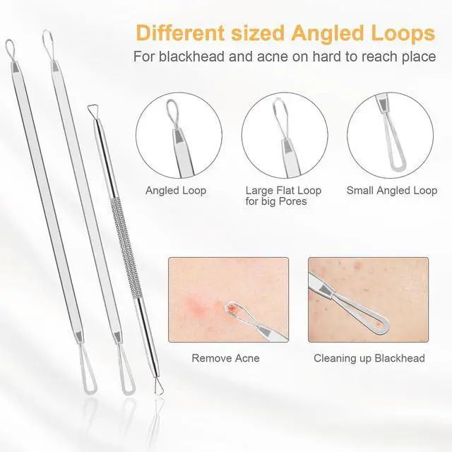 Alt view image 3 of 7 - 9Pcs Blackhead Remover Tools, Pimple Popper Tool Kit, Pimple Extractor
