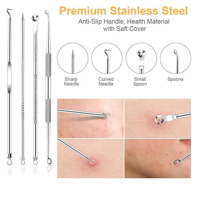 Alt view image 5 of 7 - 9Pcs Blackhead Remover Tools, Pimple Popper Tool Kit, Pimple Extractor