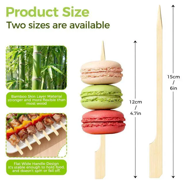 Alt view image 3 of 7 - Bamboo Appetizer Skewers 300 Pack, 4.7 Inch - Cocktail Picks, Charcuterie Toothpicks, Decorative Party Picks for Drinks and Food