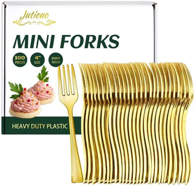 Main image of Mini Gold Forks for Desserts, 4-Inch, 100-Pack