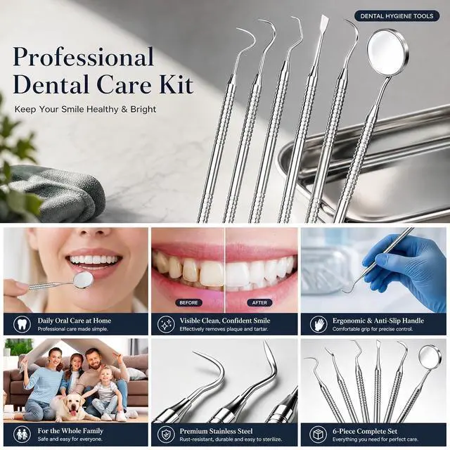 Alt view image 5 of 6 - Dental Pick Tools Kit, Plaque Tartar Remover Tooth Scraper