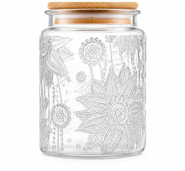 Main image of Custde Vintage Glass Jars With Lids, 23.7oz Airtight Food Storage Containers for Sugar Coffee Tea Spice Flour Candy Cookie Pasta Cereal, Decorative Jar (Sunflower*1)