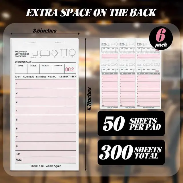 Alt view image 5 of 5 - Server Note Pads, Pink Guest Checks Books, 6 Pack