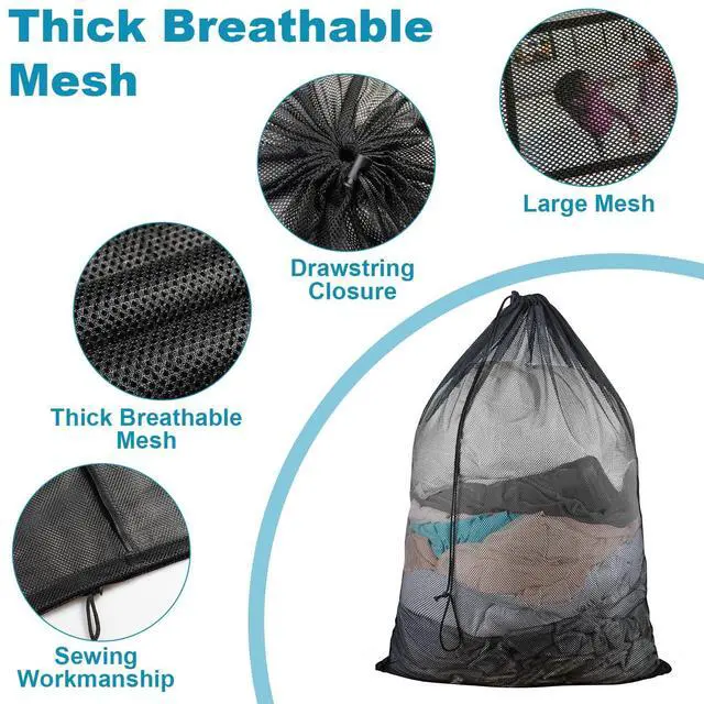 Alt view image 4 of 7 - 3 Pack 24 x 36 Inch Mesh Laundry Bag with Drawstring Closure, Delicates Bag for Washing Machine, Black