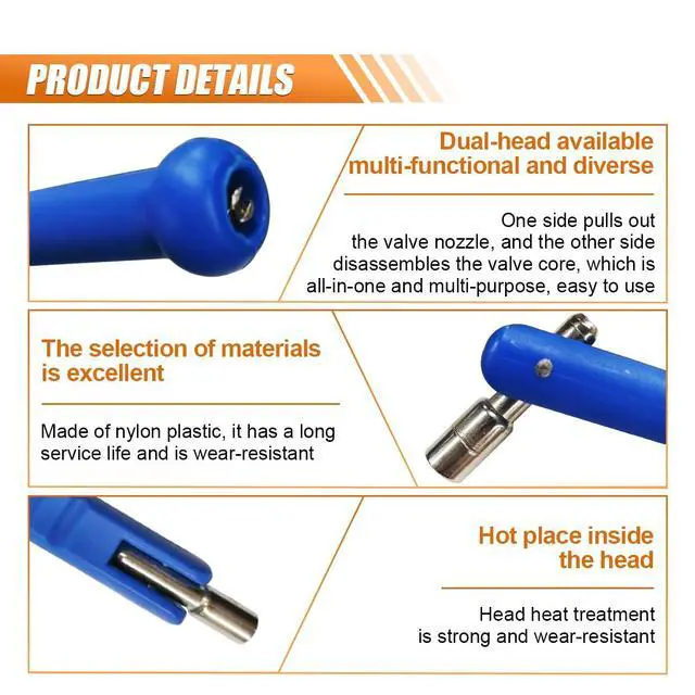 Alt view image 5 of 6 - Car Tire Valve Stem Puller/Installer with Valve Core Tool, Blue