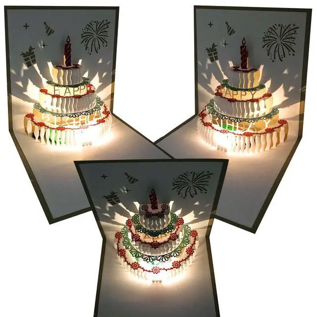 Alt view image 2 of 5 - 3D Pop Up Birthday Card with Warming LED Light and Birthday Cake Music, Greeting Card Postcard for Mom, Wife, Sister, Boy, Girl, Friends, 1 Pack