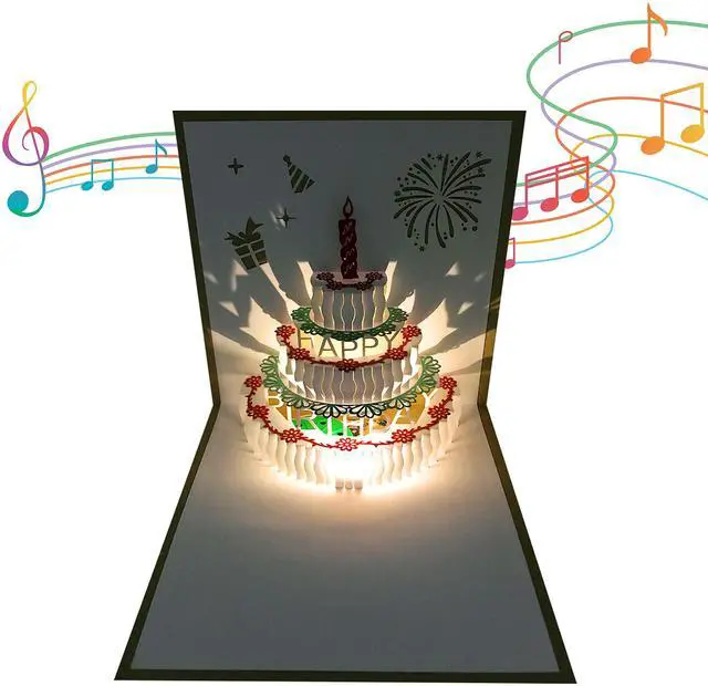 Alt view image 4 of 5 - 3D Pop Up Birthday Card with Warming LED Light and Birthday Cake Music, Greeting Card Postcard for Mom, Wife, Sister, Boy, Girl, Friends, 1 Pack