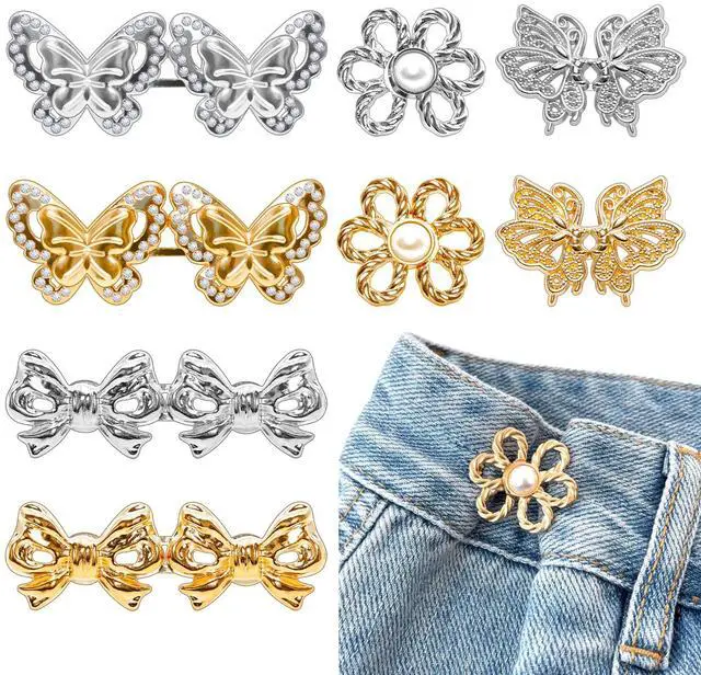Main image of 8 Sets Adjustable Detachable Decorative Waist Buckles, Jeans Buttons for Crystal Pants (Gold)