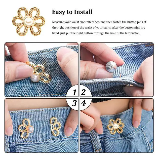 Alt view image 6 of 6 - 8 Sets Adjustable Detachable Decorative Waist Buckles, Jeans Buttons for Crystal Pants (Gold)