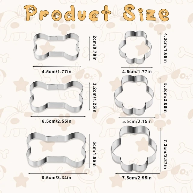 Alt view image 4 of 7 - 6 PCS Dog Bone & Paw Print Cookie Cutter Set, 3 Sizes Stainless Steel Biscuit Molds for Baking