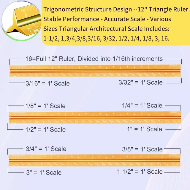 Alt view image 6 of 6 - Architectural Scale Ruler, Imperial Architect and Engineer Scale