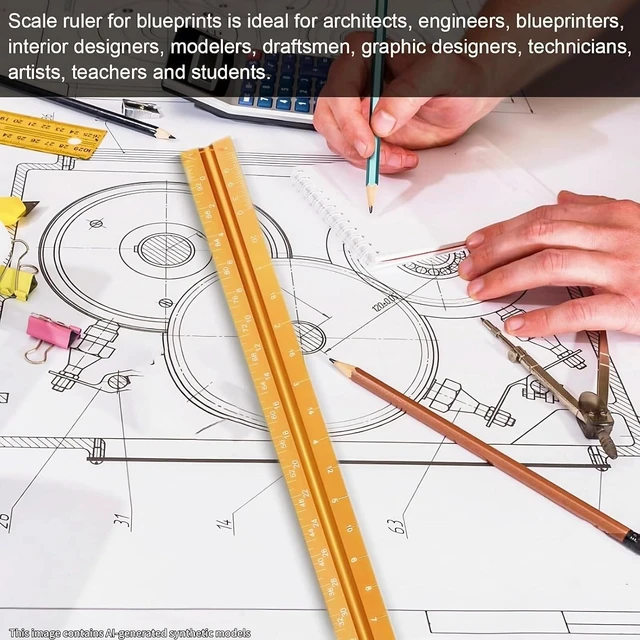 Alt view image 2 of 6 - Architectural Scale Ruler, Imperial Architect and Engineer Scale