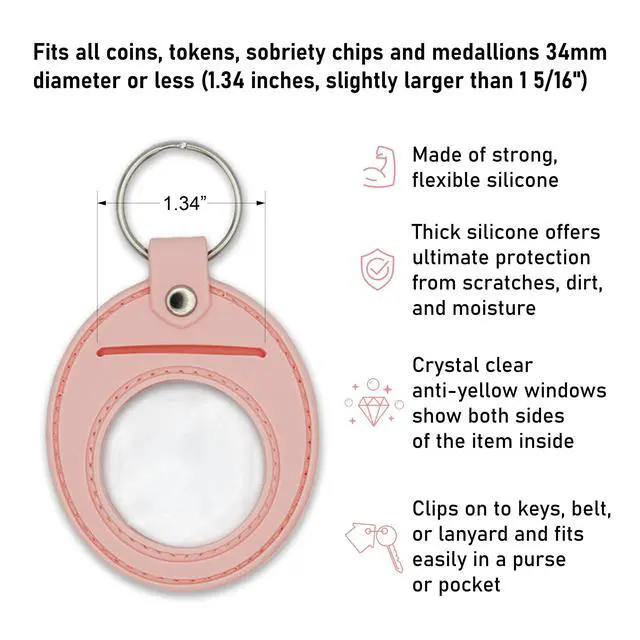 Alt view image 5 of 6 - Pink AA Coin Holder Keychain for Sobriety Chip Medallions and Recovery Tokens